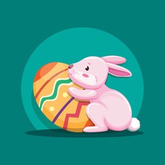 Bunny with easter egg character concept in cartoon illustration vector