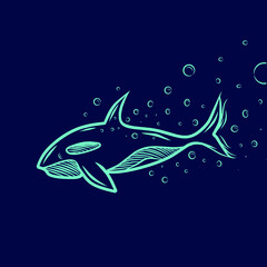 Whale Line Pop Art logo. Colorful design with dark background. Abstract vector illustration. 