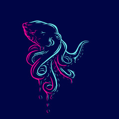 Octopus Line. Pop Art logo. Colorful design with dark background. Abstract vector illustration. 