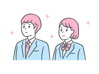 見上げる中高生男女のイラスト　ブレザーの制服