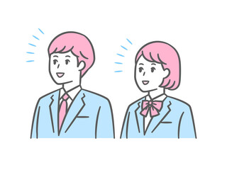 見上げる中高生男女のイラスト　学ランとセーラー服