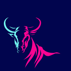 Ox cow buffalo Line. Pop Art logo. Colorful design with dark background. Abstract vector illustration.