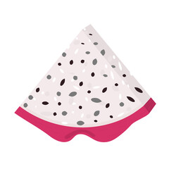 Fresh cut slice red pitaya fruits isolated on white background. Summer fruits for healthy lifestyle. Organic fruit. Cartoon style. Vector illustration for any design.