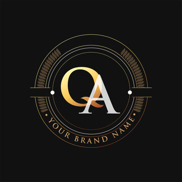 initial letter logo QA gold and white color, with stamp and circle object, Vector logo design template elements for your business or company identity.