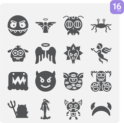Simple set of demon related filled icons.
