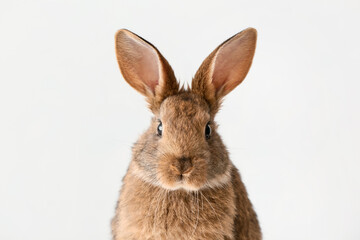 Cute fluffy rabbit on light background