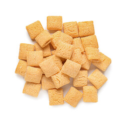 Tasty breakfast cereals on white background