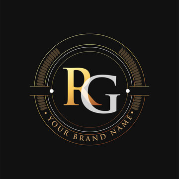 initial letter logo RG gold and white color, with stamp and circle object, Vector logo design template elements for your business or company identity.