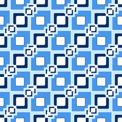 Vibrant geometric seamless interlocking squares print in blue colors.