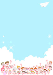 人々と希望と青空の紙飛行機 