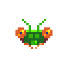 Ant head. Pixel art 80 style. Isolated vector illustration. Video game assets. 8-bit sprite. Sticker, logo and embroidery design. 