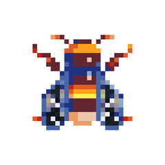 Bee insect character pixel art icon. Element design for stickers, web, logo, embroidery and mobile app. Honeybee isolated vector illustration. 8-bit sprite.