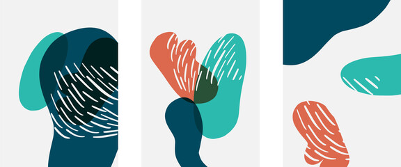 Hand drawn doodle shapes, wall art painting style, vector abstract background templates. A4 poster design or for covers, banners, flyers