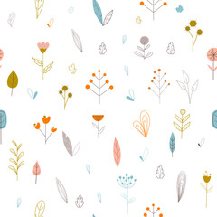 Seamless pattern with cute, childish flowers. Pattern for children. Scandinavian style