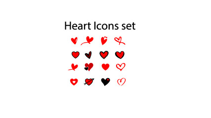 Hand drew scribble hearts vector icons. painted heart-shaped elements for Valentine's day greeting card, doodle red and black love hearts icons set. collection on romantic symbols on white background.