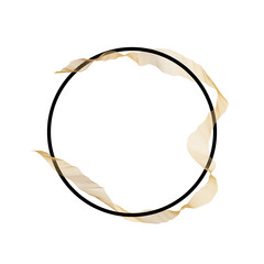 Wave of many gold lines over circle frame. Creative line art. Design elements created using the Blend Tool. 