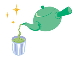 お茶の入った急須と湯のみのベクターイラスト Wall Mural Nisi