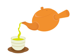 お茶の入った急須と湯のみのベクターイラスト Wall Mural Nisi お茶の入った急須と湯のみのベクターイラスト Wall Mural Nisi