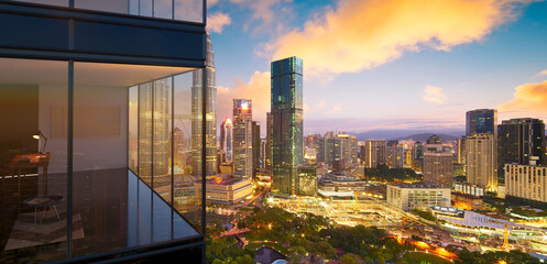 Fototapeta na wymiar Panoramic view of beautiful evening cityscape