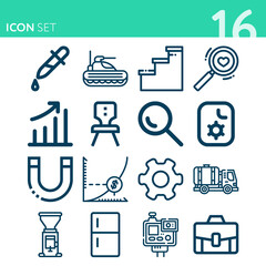 Simple set of 16 icons related to process