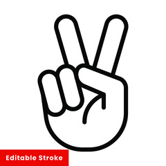 Hand gesture V sign for victory or peace line icon. Simple outline style for apps and websites. Vector illustration on white background. Editable stroke EPS 10