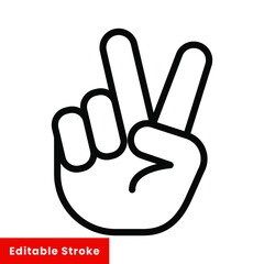 Hand gesture V sign for victory or peace line icon. Simple outline style for apps and websites. Vector illustration on white background. Editable stroke EPS 10