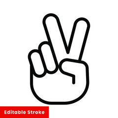 Obraz premium Hand gesture V sign for victory or peace line icon. Simple outline style for apps and websites. Vector illustration on white background. Editable stroke EPS 10