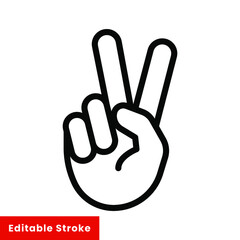 Hand gesture V sign for victory or peace line icon. Simple outline style for apps and websites. Vector illustration on white background. Editable stroke EPS 10