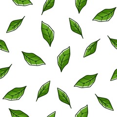Mint leaves tree foliage, bushes seamless pattern
