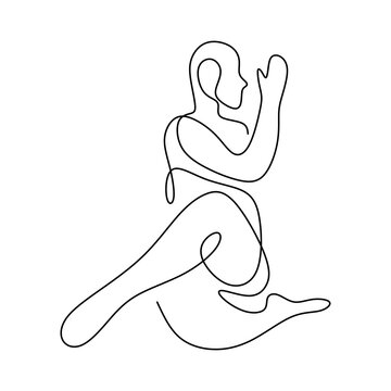 Continuous line drawing of human fitness yoga concept. Young man or woman doing Bharadvajasana yoga exercise pose. Healthy lifestyle theme. Vector health illustration International Day of Yoga