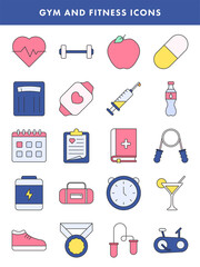 Colorful Set of GYM And Fitness Icon In Flat Style.