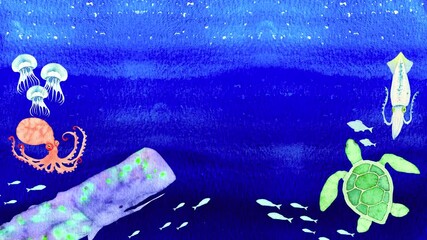 夏 背景 テキスタイル 海の生物 水彩 イラスト Wall Mural Tada