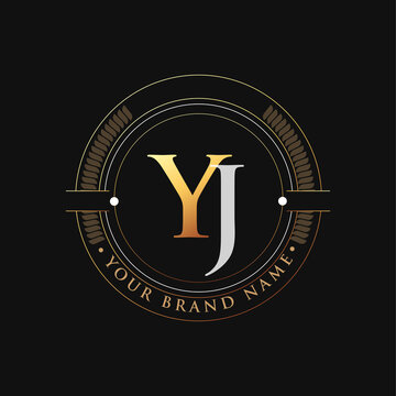 initial letter logo YJ gold and white color, with stamp and circle object, Vector logo design template elements for your business or company identity.