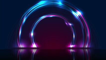 Blue ultraviolet neon glowing circles technology modern background
