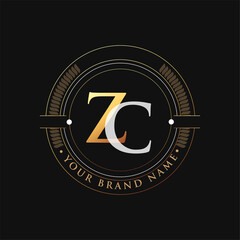 initial letter logo ZC gold and white color, with stamp and circle object, Vector logo design template elements for your business or company identity.