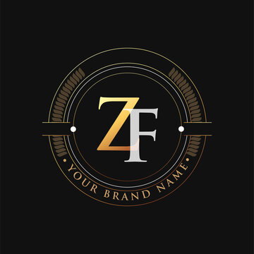 initial letter logo ZF gold and white color, with stamp and circle object, Vector logo design template elements for your business or company identity.