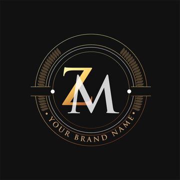 initial letter logo ZM gold and white color, with stamp and circle object, Vector logo design template elements for your business or company identity.