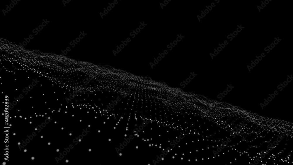 Poster digital background of many moving white wave dots - seamless loop