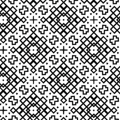  Geometric vector pattern with triangular elements. Seamless abstract ornament for wallpapers and backgrounds. Black and white colors.