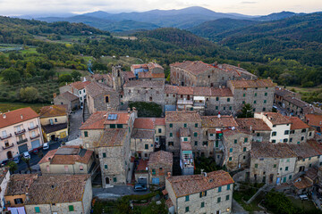 Obraz premium Aerial view, mountain village, Torniella, Piloni, Province of Grosseto, Region of Siena, Tuscany, Italy