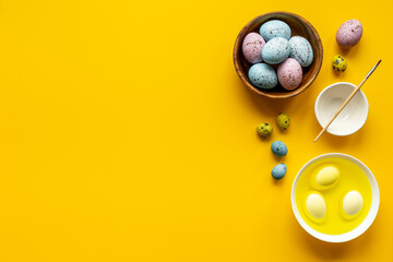 Coloring Easter eggs at home, top view