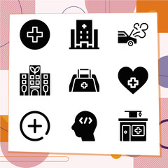 Simple set of 9 icons related to psychiatric