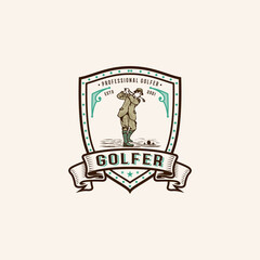 Fototapeta premium Golf Vintage Logo Desain Illustration For Golfer. Golfer Vecrtor Illustration