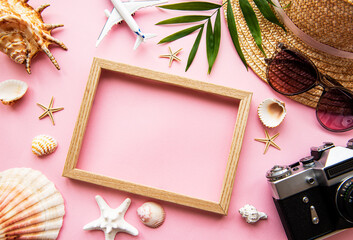 Overhead view of traveler's accessories