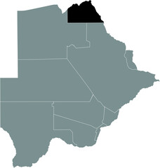 Black location map of the Botswanan Chobe district inside gray map of Botswana