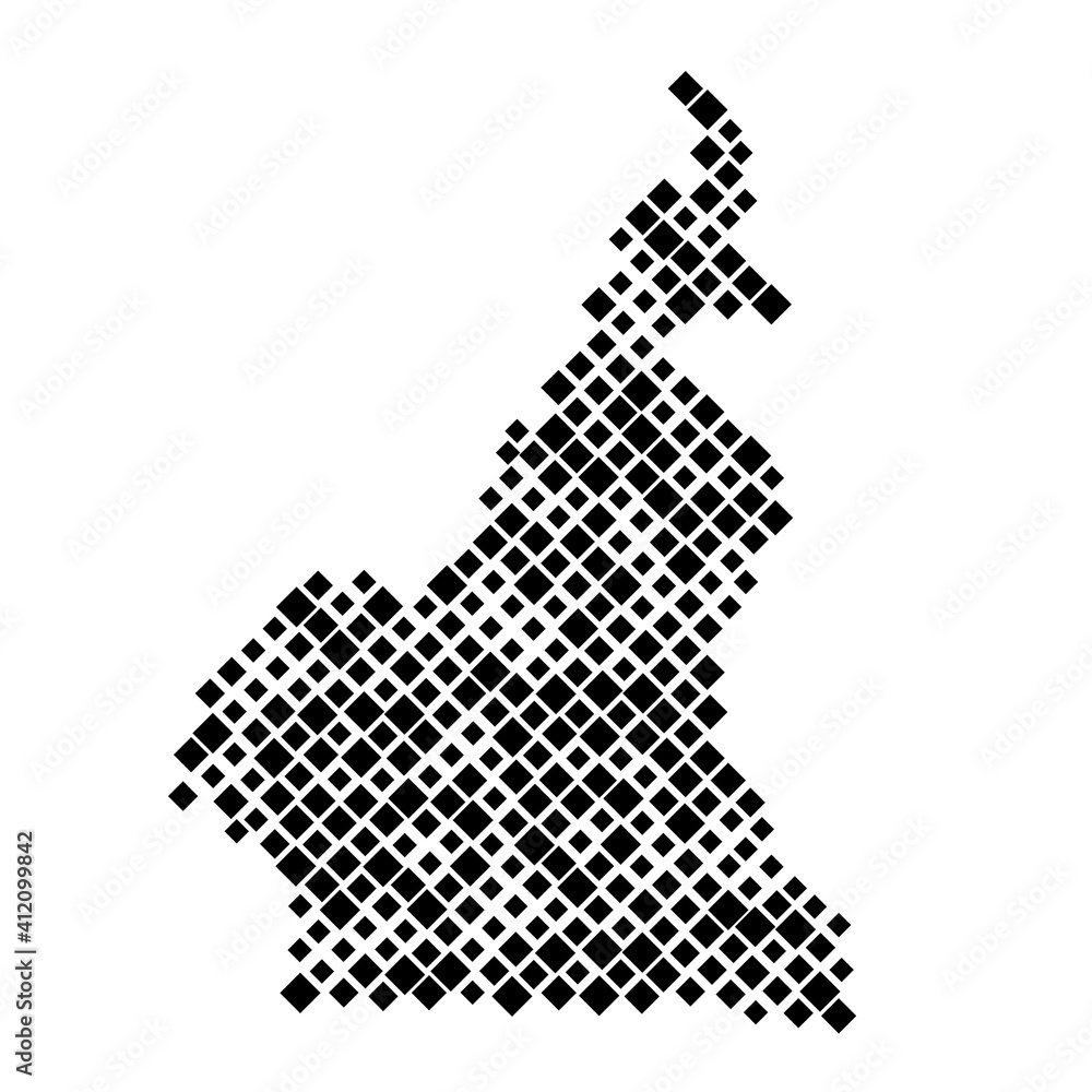 Poster cameroon map from pattern of black rhombuses of different sizes. vector illustration.