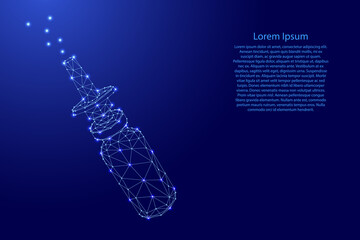 Nasal spray bottle for the treatment of runny nose, pharmacy medicine from futuristic polygonal blue lines and glowing stars for banner, poster, greeting card. Vector illustration.