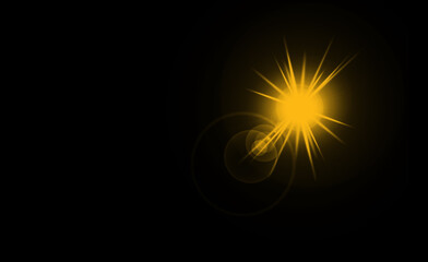 Overlay, flare light transition, effects sunlight, lens flare, light leaks. High-quality stock image of warm sun rays light effects, overlays or golden flare isolated on black background for design