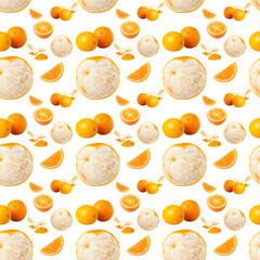 Oranges and tangerines on a white background. Seamless pattern. ..