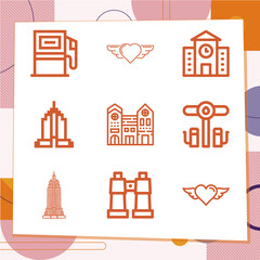 Simple set of 9 icons related to downtown